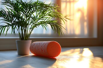 Home workout setup with indoor plants high resolution picture