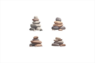 Flat vector illustration of stacked stones in minimalist style, balance and zen concept, natural rocks isolated on white background, calm, harmony, meditation and stability theme.