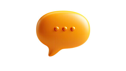 A 3D rendered orange speech bubble with dots, isolated on a black background