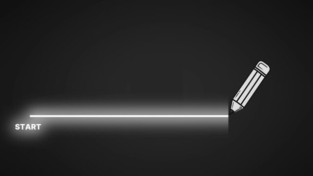 Animated start button with glowing effect and pencil