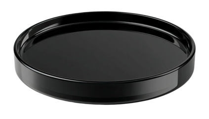 Glossy, circular black object, rendered against a black backdrop, showcasing a reflective surface