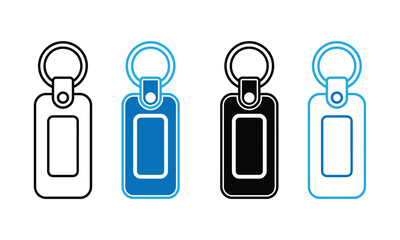 Keychain tags, Keychain tags vector, Outline and solid blank key tags with rings, Blank key tag with a ring, ready for customization, on a transparent background