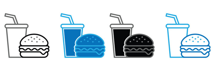 Fast food icon, Fast food icon symbol concept, Fast food icons with burgers and drinks