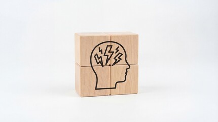 Wooden Blocks Forming a Head with Lightning Bolts Inside.