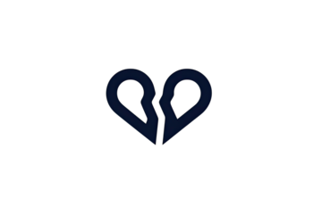 Deep blue, stylized, heart-shaped design isolated on a stark black backdrop