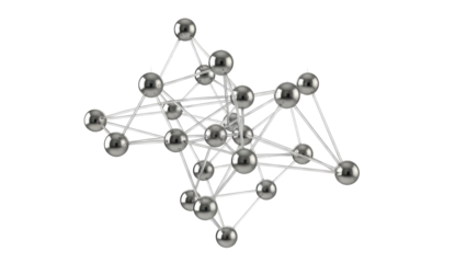 Complex molecule structure isolated PNG, silver spheres connected by lines on transparent background, science and technology concept