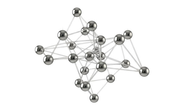 Complex molecule structure isolated PNG, silver spheres connected by lines on transparent background, science and technology concept