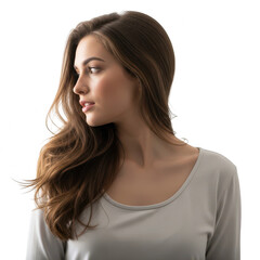 Naklejka premium Young woman with long wavy hair isolated on transparent background