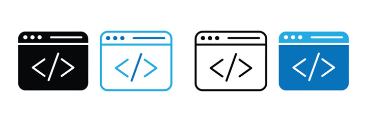 Web coding icon representing website development, Web development code browser window icon, Development concept, Web coding, Programming app icon, Vector illustration