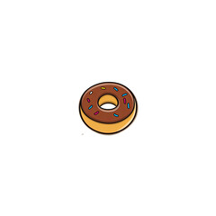 Fototapeta premium Cartoon-style donut with brown frosting and colorful sprinkles, isolated on a black background