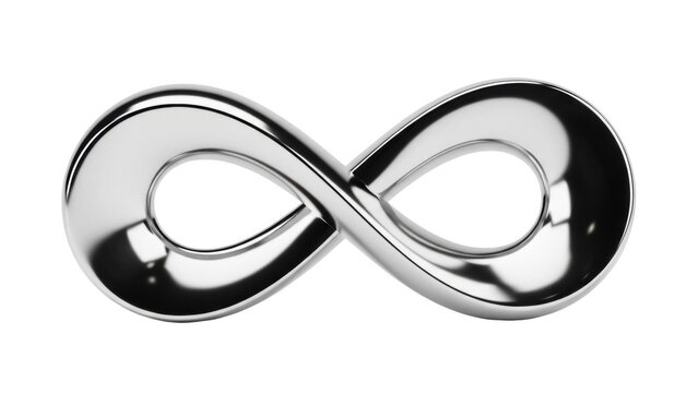 Shiny metallic infinity symbol isolated PNG on transparent background, eternal loop shape for graphic design and decoration