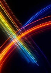 Highly saturated abstract background showing rhythmic energy flow and dynamic motion using brilliant, intensely glowing light trails and color transitions, texture, intense, colorful