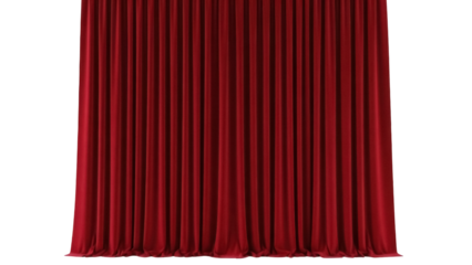 Elegant red velvet curtains isolated PNG on transparent background, stage drapes for theater performance and interior design use