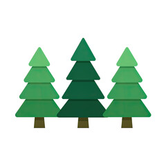 Fototapeta premium Three stylized evergreen trees, varying shades of green, set against a stark black background (1)