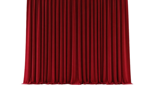 Elegant red velvet curtains isolated PNG on transparent background, stage drapes for theater performance and interior design use