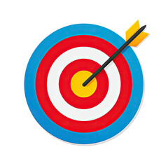 Graphic of a circular target with an arrow piercing the center, set against a black backdrop