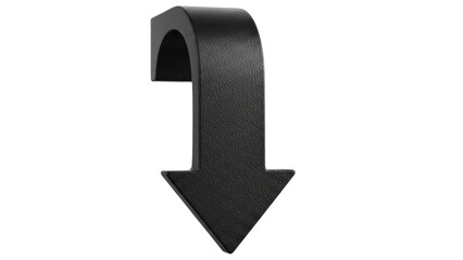 Black curved arrow pointing down isolated PNG, 3D render of a simple direction sign for graphic design and wayfinding © Maria