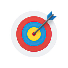 A bullseye target with a single arrow that hit the mark, a depiction of success