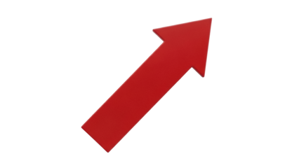 Red arrow pointing up and right isolated PNG, direction indicator for growth and success on transparent background