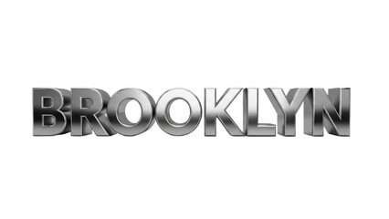 Metallic Brooklyn text effect isolated PNG, shiny silver 3D letters for graphic design and...
