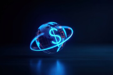 globe navigation investment concept. Digital globe with dollar symbol, representing global finance and commerce in a modern design.