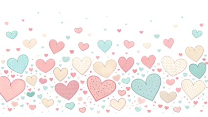 Heart pattern background with hand drawn hearts in pastel pink and blue tones