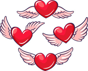 Cartoon hearts with wings