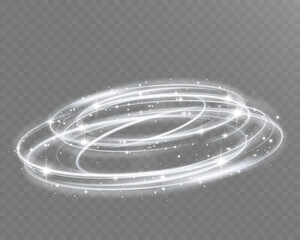 Light swirling rings with sparkling particles on transparent background.

