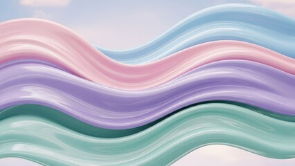 Pastel Swirls of Pink Blue Purple and Teal Flowing Like Liquid Waves Against a Cloudy Sky Background