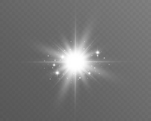 Light radial burst with glowing rays on transparent background.