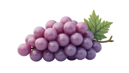 Fresh, vibrant bunch of purple grapes with green leaves, perfect for healthy snacking or addition to desserts. on transparent background