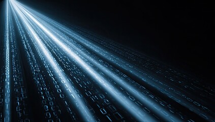 Digitized data streams beaming from upper left corner to upper right