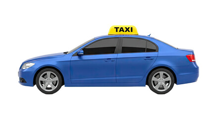 Blue Taxi Sedan with Yellow Sign