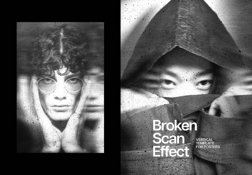 Broken Scan Poster Photo Effect Mockup