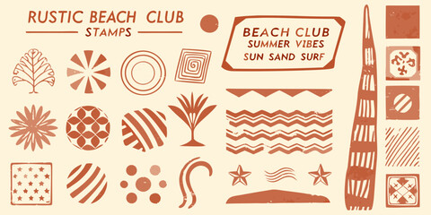 Collection of rustic beach club stamps and summer themed graphic elements © Amrito