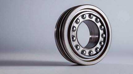 Metallic Bearing with Precision Ball Bearings on a Light Background for Mechanical Machinery Use