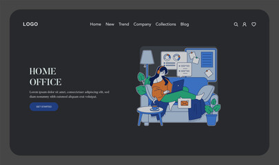 Home Office Vector Illustration with Remote Work Scene