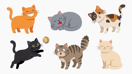 Modern Flat Vector Illustration of Cat Facial Expressions Collection Showing Various Emotions and Moods