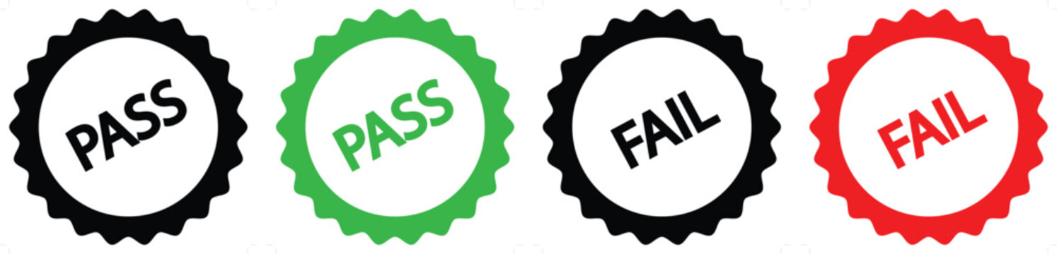 Pass and Fail Badge Stamp Vector Icons Set, Approved and Rejected Labels