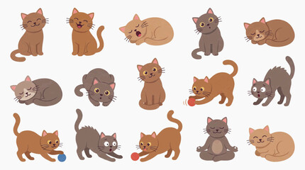 Modern Flat Vector Illustration of Cat Facial Expressions Collection Showing Various Emotions and Moods