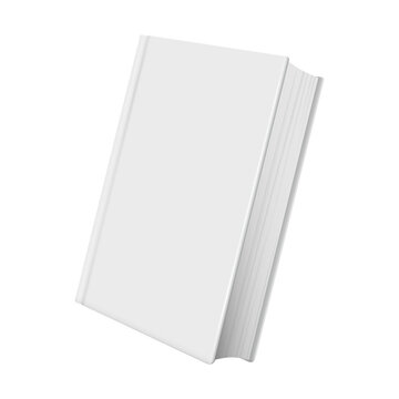 3D blank white hardcover book mockup floating isolated on transparent background, clean closed thick novel or bible template for cover design presentation.