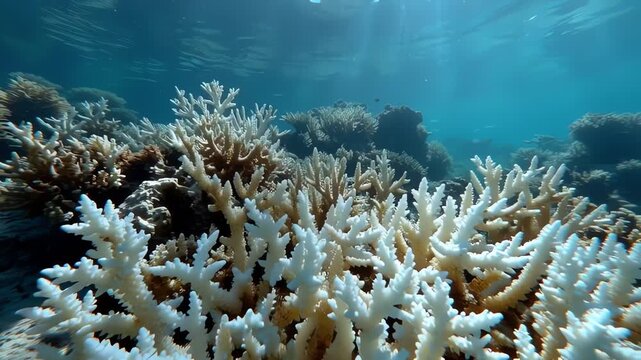 Coral Bleaching Underwater Scene, Ocean Ecosystem