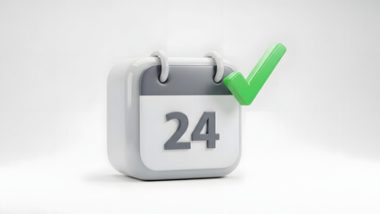 A calendar icon with a green checkmark on the 24th day