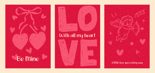 Valentines Vintage Hand Drawn Coquette Poster Design Set