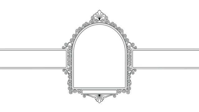 Ornate decorative frame with an arch-shaped center and intricate swirling patterns, providing an elegant border for classic graphic design.