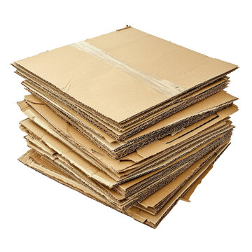 A stack of flattened cardboard boxes, waiting to be assembled. full length isolate on transparent background