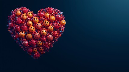 Collection of joyful smiley face icons forming a heart shape, symbolizing kindness, love, empathy, and emotional connection