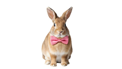Fototapeta premium Easter bunny isolated on transparent background with pink bow