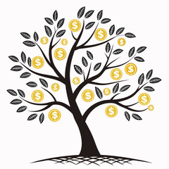 Obraz premium Money Tree Illustration with Coins Symbolizing Financial Growth