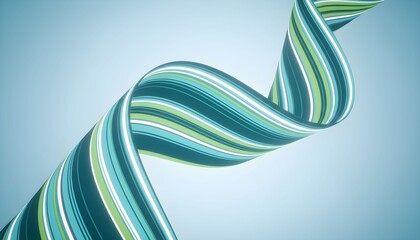 A blue and green striped ribbon flows through the air in a dynamic twist